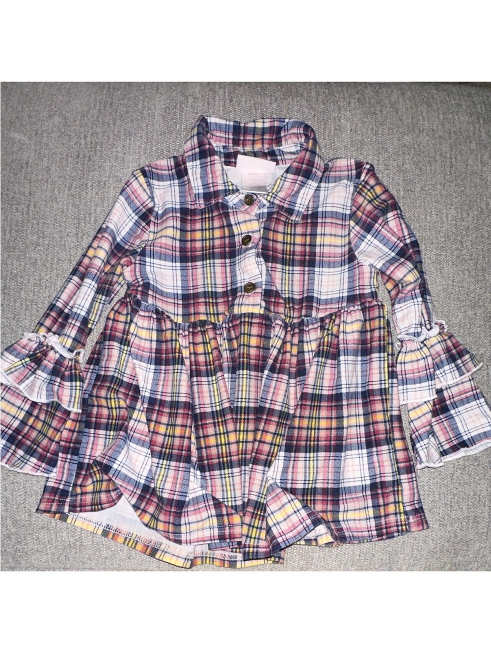 Little Lass Pink & Blue Plaid Button-Front Ruffle Top